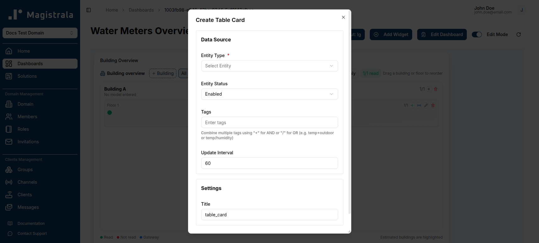 Table Card Configuration